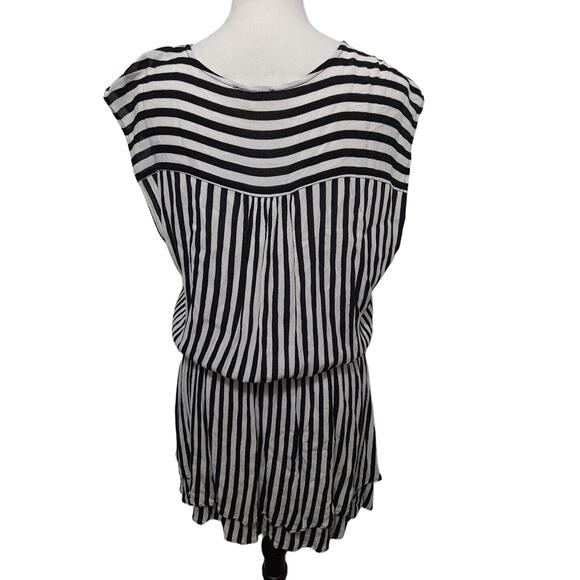 Kori America Boho Dress Size Large Drop Waist Sleeveless Black White Stripe - Picture 5 of 7
